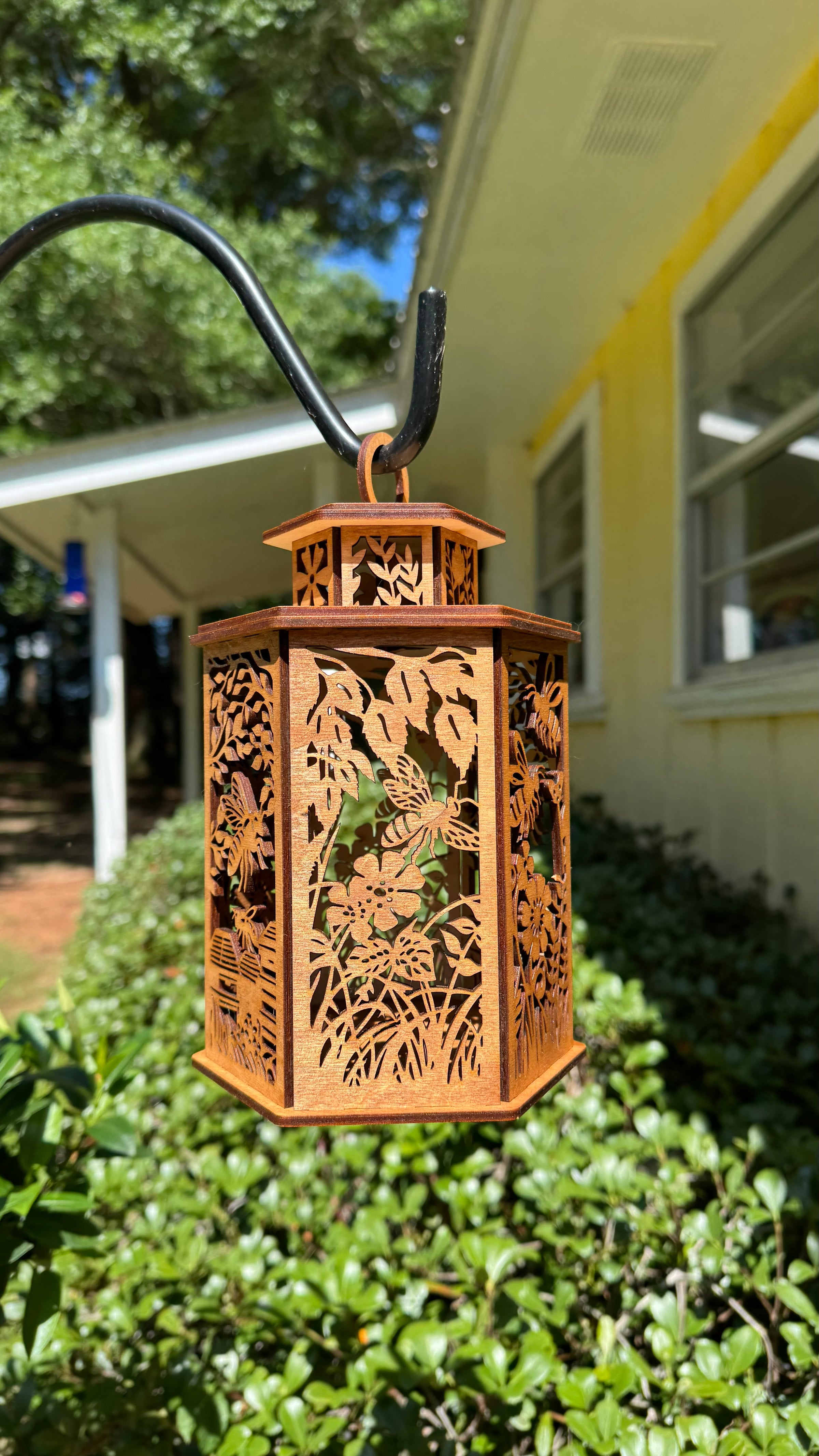 “Bee Haven” Laser-Cut Wooden Lantern