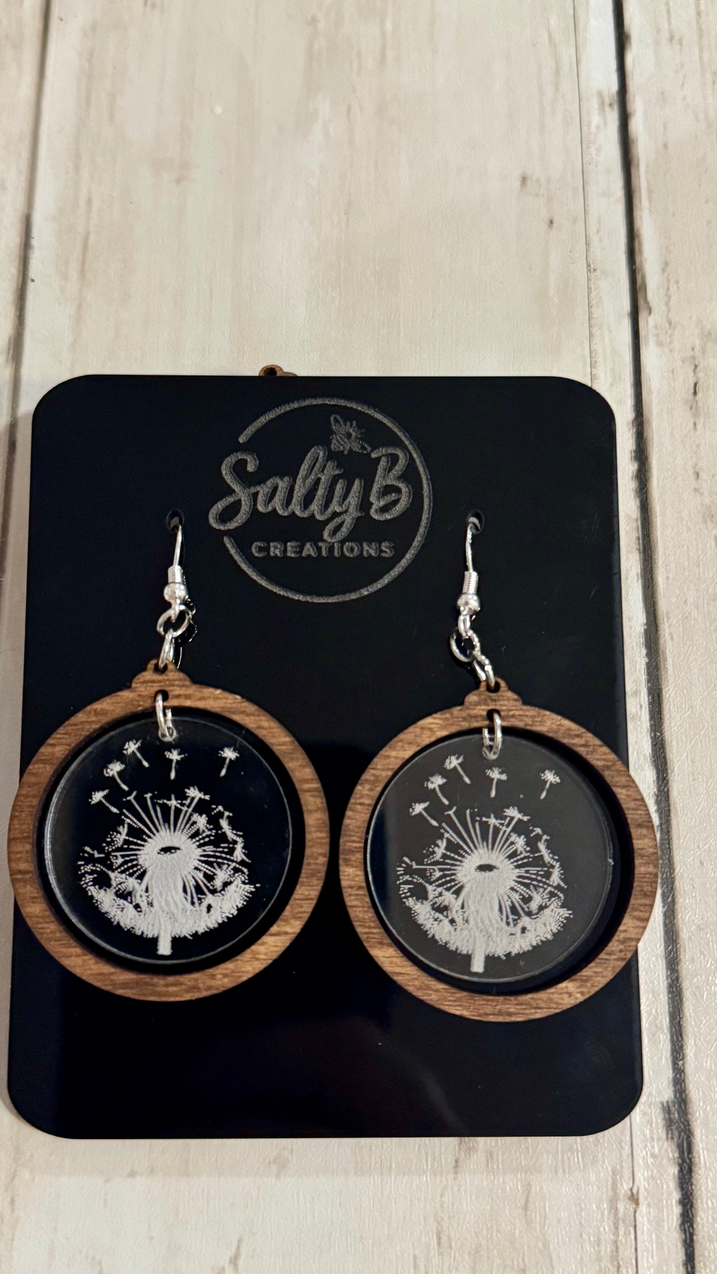 Dandelion Wish Earrings – Laser Engraved Acrylic with Wooden Frame