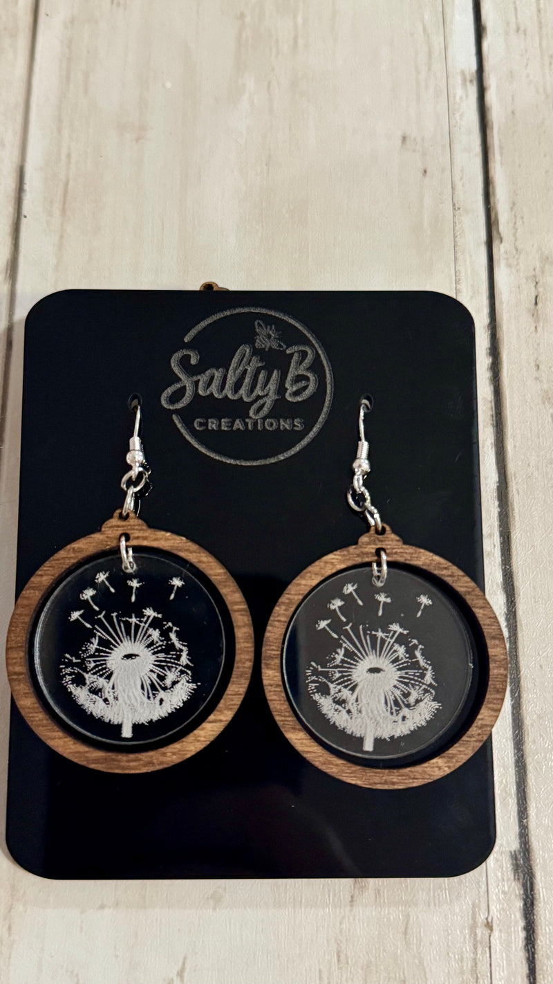 Dandelion Wish Earrings – Laser Engraved Acrylic with Wooden Frame