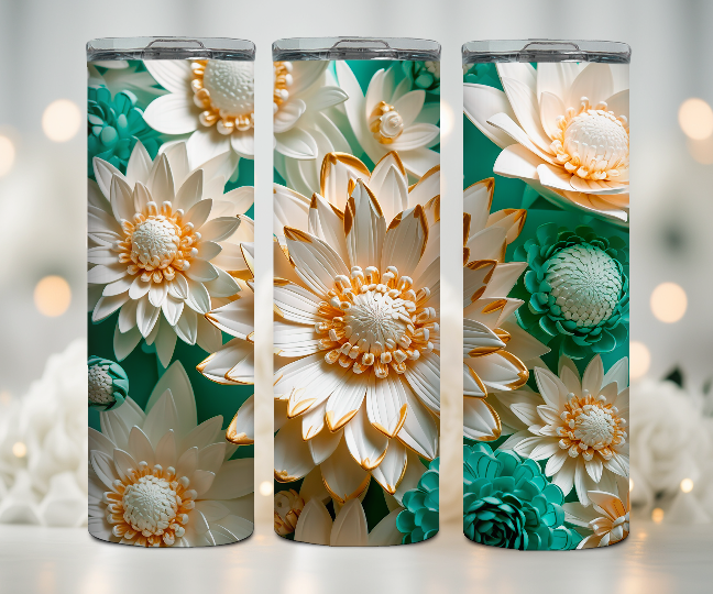 3D Flowers - White and Green