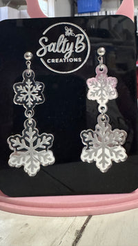 Double Layer Snowflake Mirrored Acrylic Earrings – Handcrafted Winter Jewelry