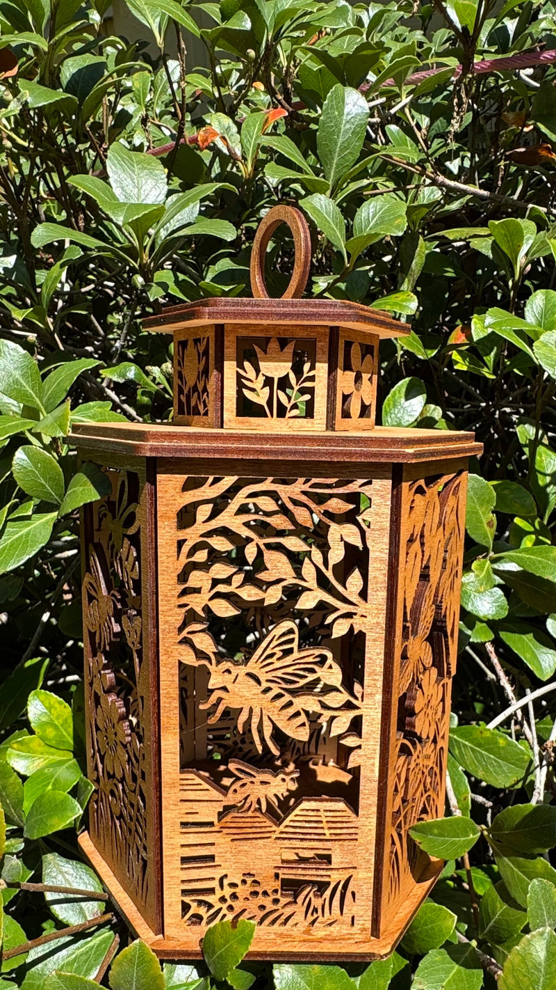 “Bee Haven” Laser-Cut Wooden Lantern