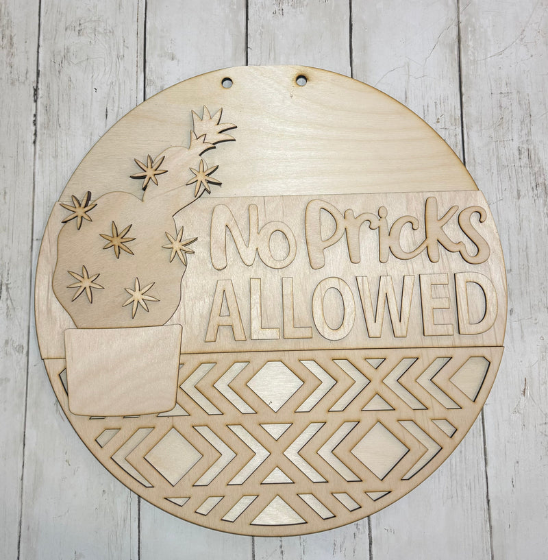 No Pricks Allowed – 3D Layered Wooden Door Hanger Blank