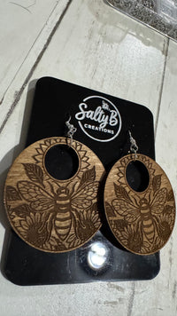 Honeybee Grove Earrings – Engraved Wooden Circle Dangles