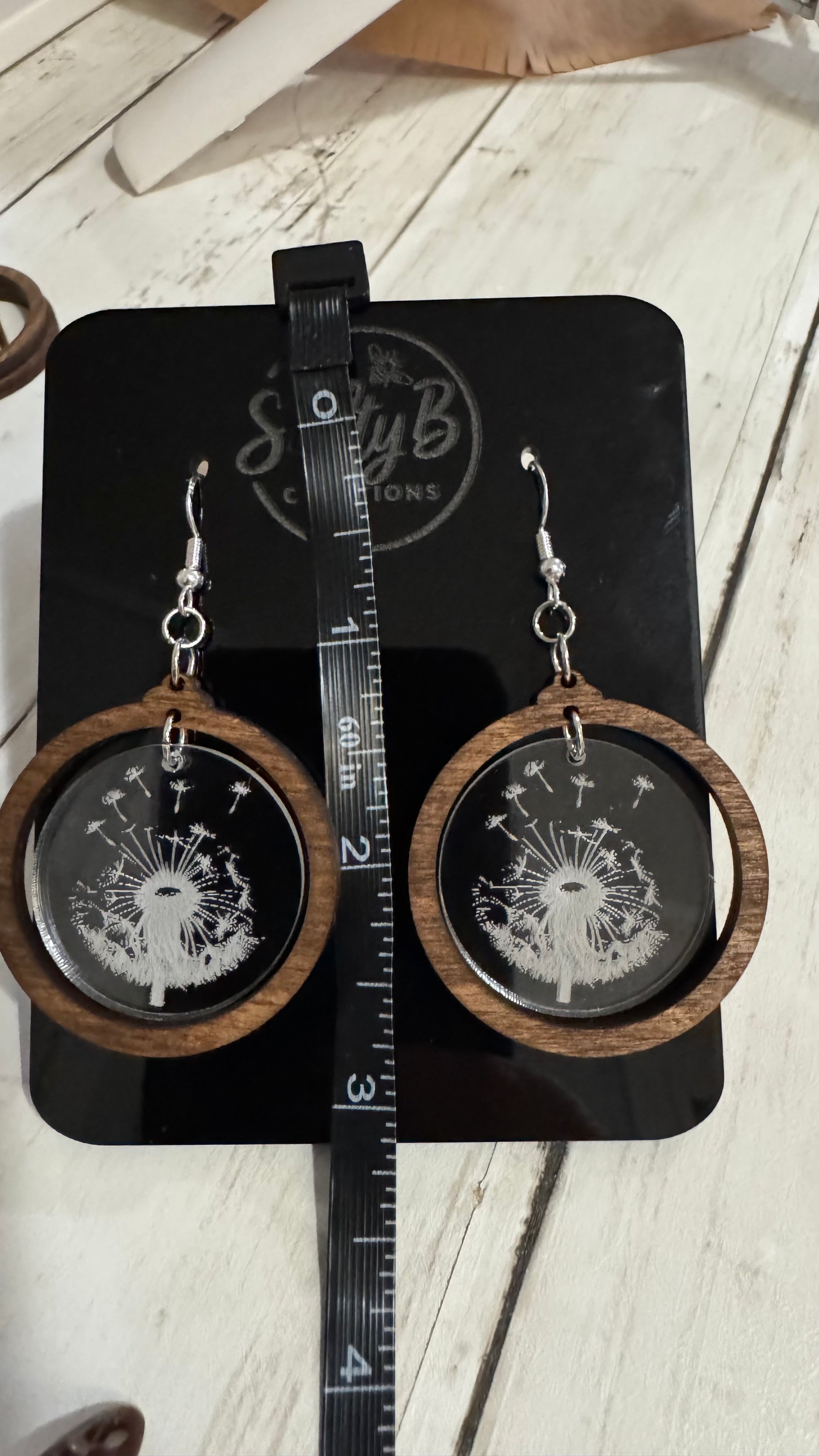 Dandelion Wish Earrings – Laser Engraved Acrylic with Wooden Frame