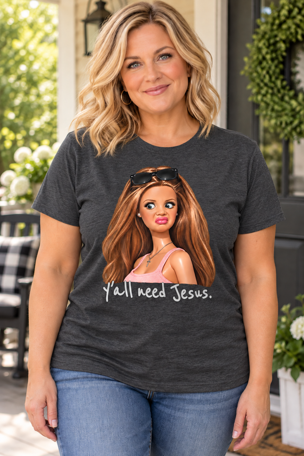 Y’all Need Jesus Funny Mom T-Shirt | Sassy Doll Graphic Tee