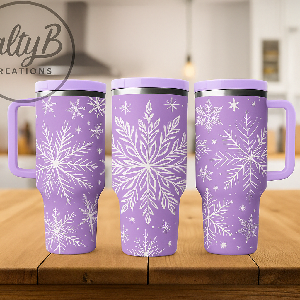 Rustic Snowflake Stainless Steel Engraved Travel Mug – Winter Edition