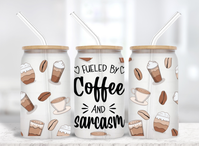 Coffee and Sarcasm 16 oz Frosted Glass