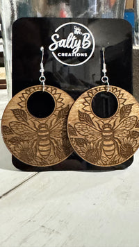 Honeybee Grove Earrings – Engraved Wooden Circle Dangles