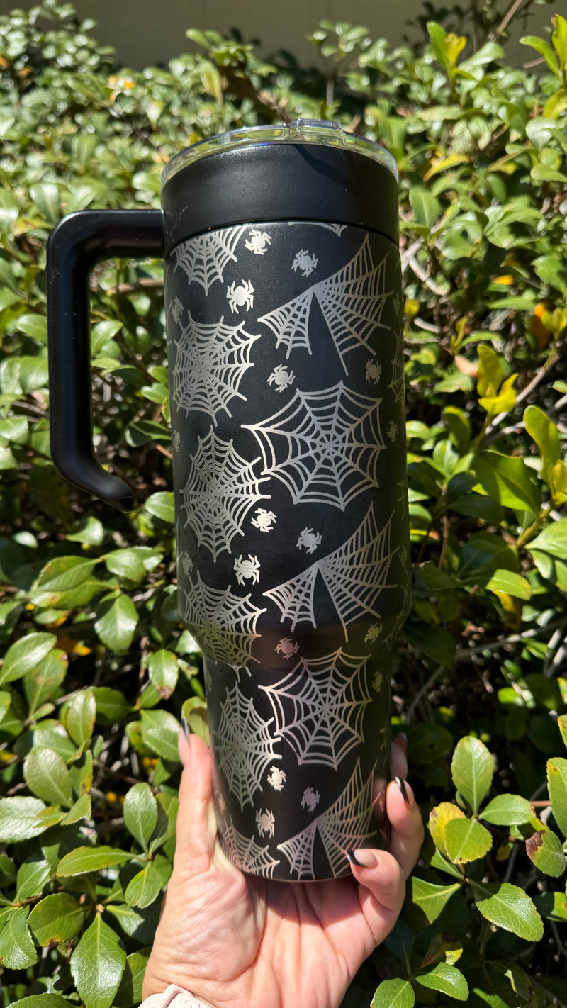 40 oz Halloween Spiderweb Engraved Tumbler – With Detachable Handle