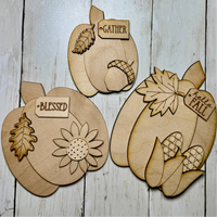 Fall Pumpkin Laser Cut Blanks | Gather, Blessed, Hello Fall | DIY Autumn Craft Kit | Unfinished Wood Shapes