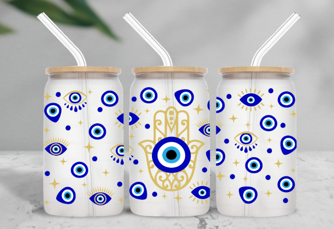 Evil Eye 16 oz Frosted Glass