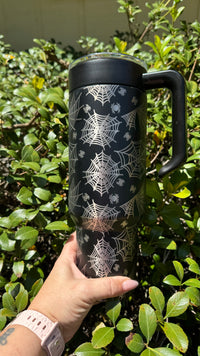 40 oz Halloween Spiderweb Engraved Tumbler – With Detachable Handle