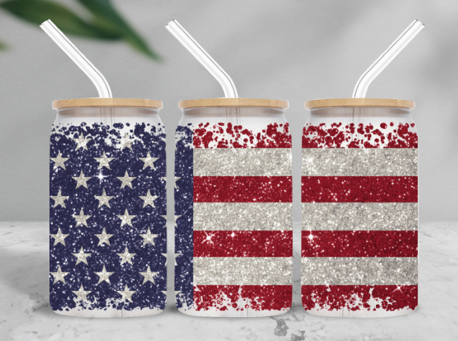 American Flag 16 oz Frosted Glass