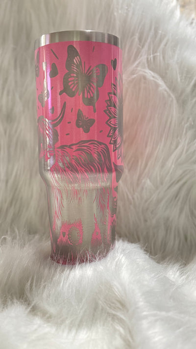 Highland Cow and Sunflowers 40 oz Laser Engraved Tumbler