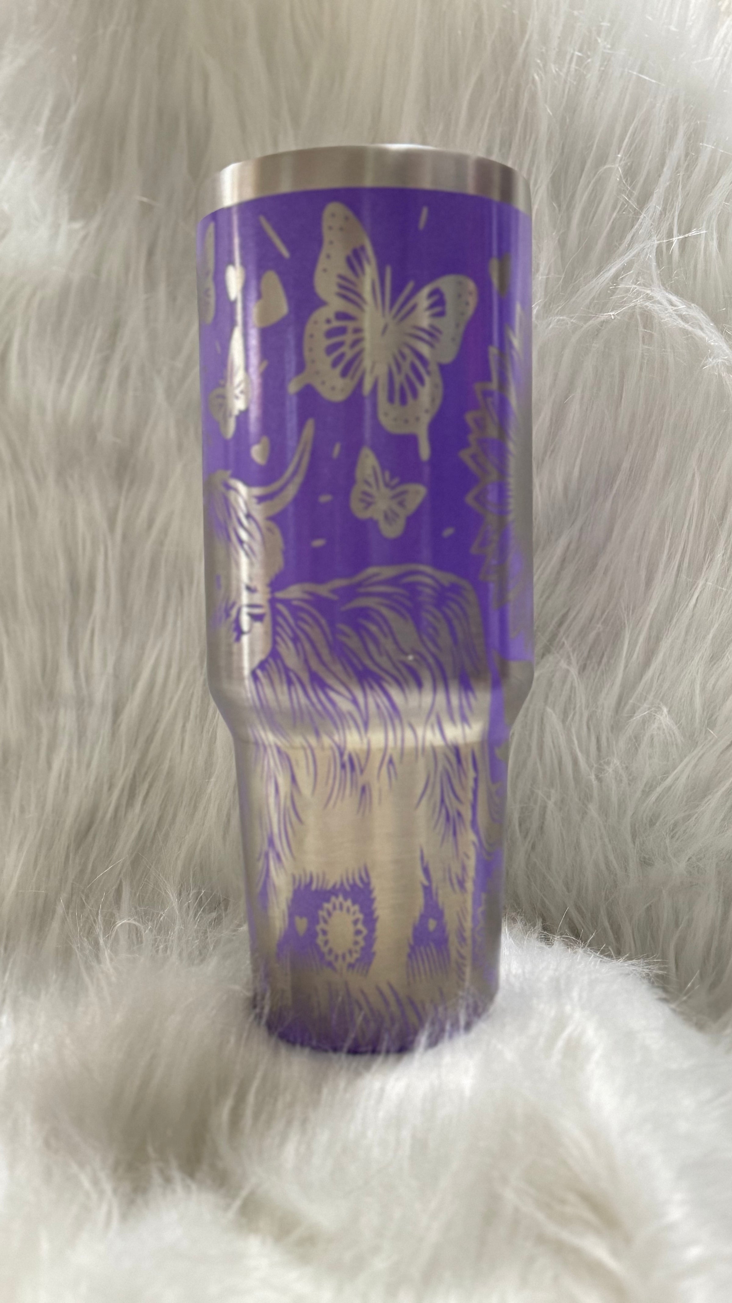 Highland Cow and Sunflowers 40 oz Laser Engraved Tumbler
