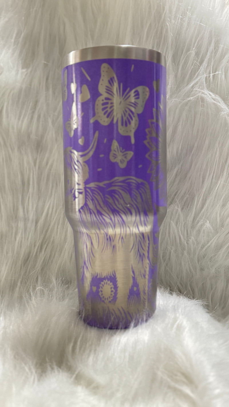 Highland Cow and Sunflowers 40 oz Laser Engraved Tumbler