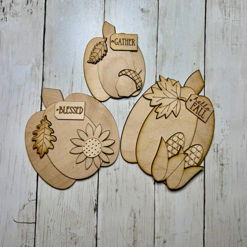 Fall Pumpkin Laser Cut Blanks | Gather, Blessed, Hello Fall | DIY Autumn Craft Kit | Unfinished Wood Shapes