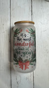 🎄 It’s the Most Wonderful Time of the Year – Frosted Holiday 16 oz Glass
