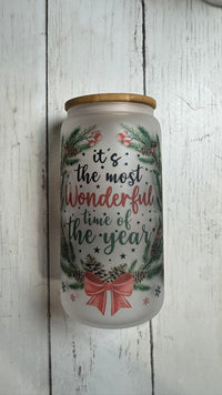 🎄 It’s the Most Wonderful Time of the Year – Frosted Holiday 16 oz Glass