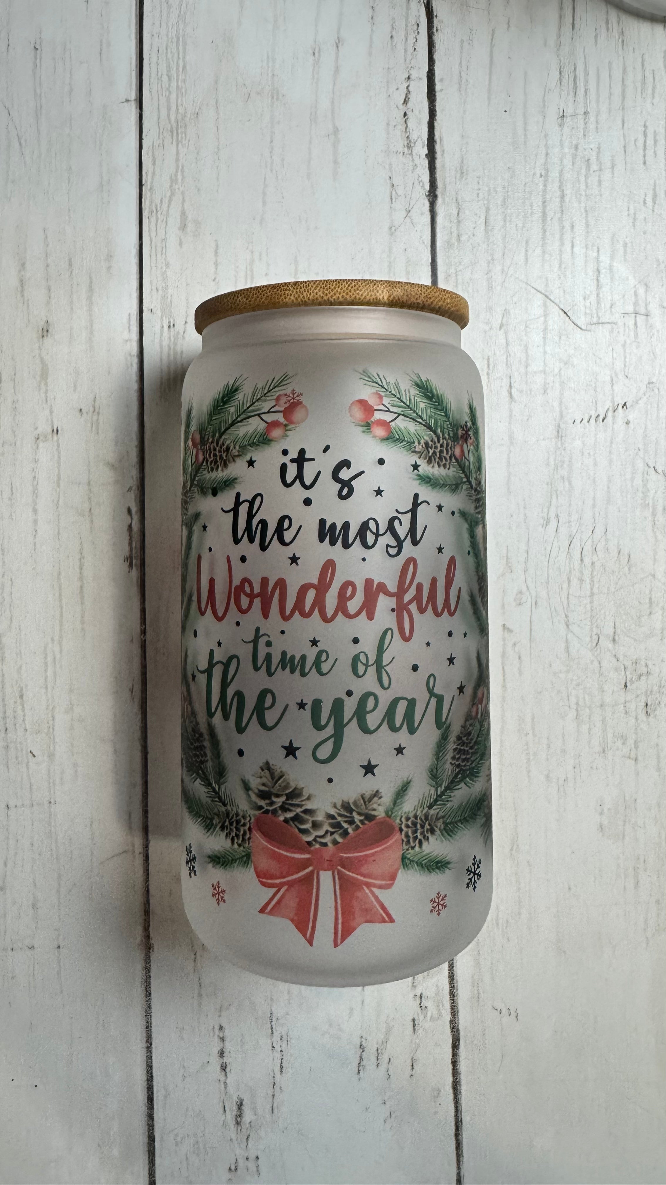 🎄 It’s the Most Wonderful Time of the Year – Frosted Holiday 16 oz Glass