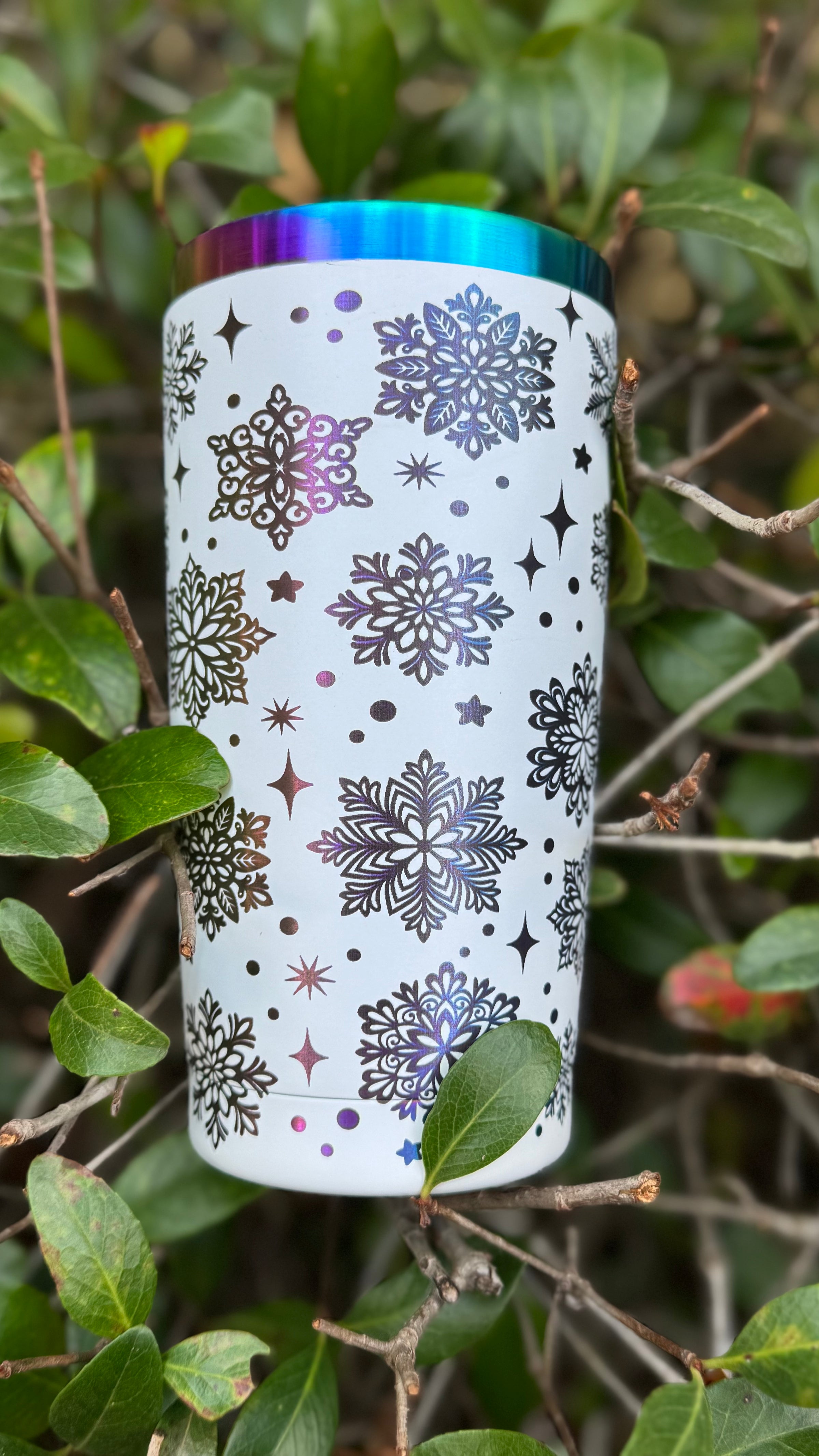 20oz Rainbow-Plated Snowflake Tumbler – Laser Engraved Stainless Steel