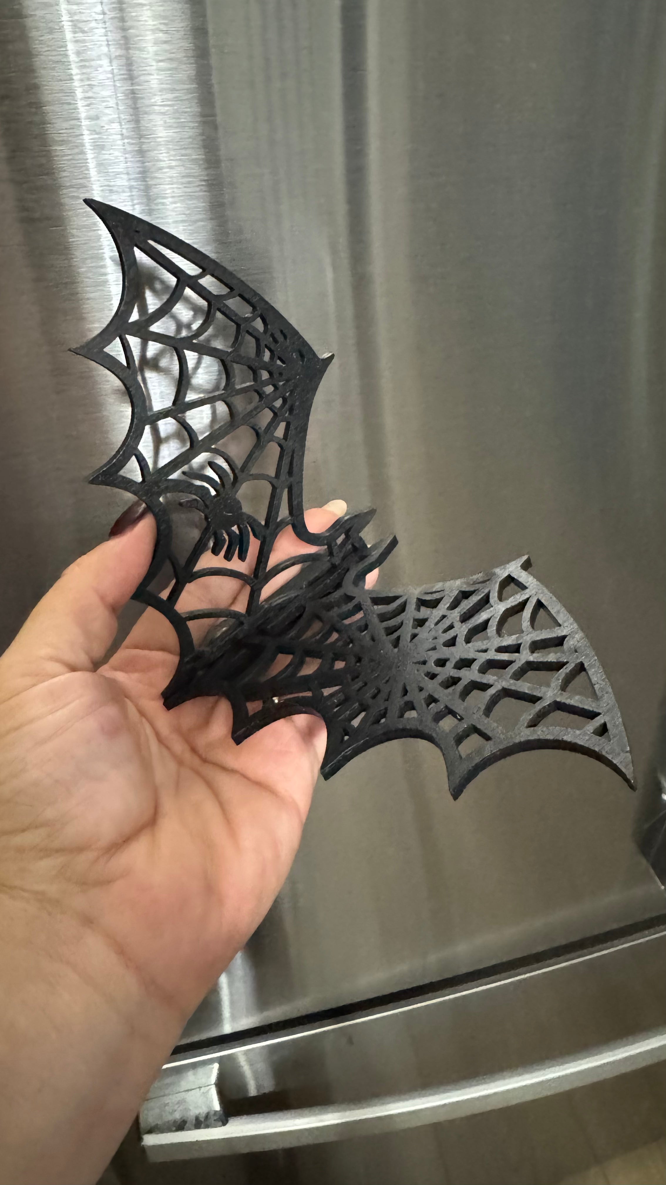 3-Pack Wooden Bat Magnets – Halloween Spiderweb Fridge Decor