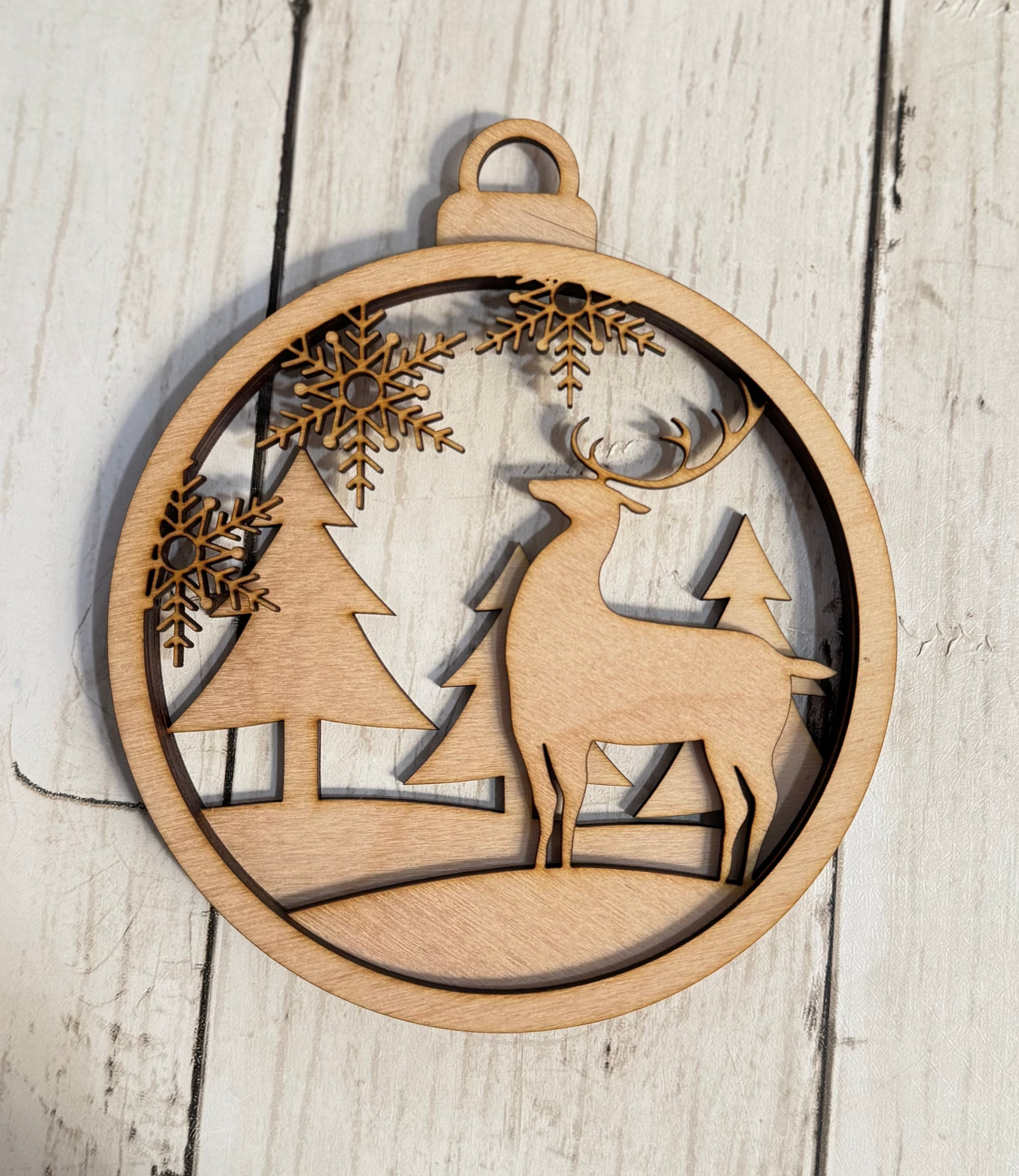Wooden Deer Ornament/Door Hanger | Laser Cut Christmas Bauble | Rustic Woodland Holiday Decoration