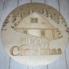 Merry Christmas Cabin Round Sign – Laser Cut Wooden Cutout Wall Decor