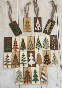 Rustic Farmhouse Christmas Tree Ornaments – Variety Pack | Laser Cut Holiday Decorations | Hand Painted