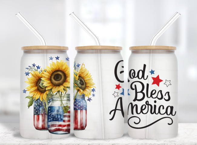 God Bless America - 16 oz Frosted Glass