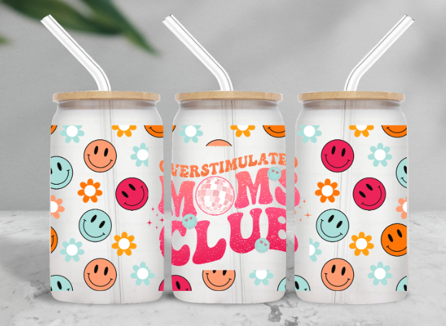 Overstimulated Mom's Club 16 oz Frosted Glass