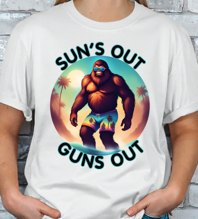 Sun's out Guns out Sasquatch Beach Unisex T-shirt