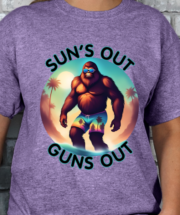 Sun's out Guns out Sasquatch Beach Unisex T-shirt