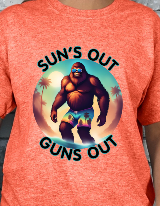 Sun's out Guns out Sasquatch Beach Unisex T-shirt