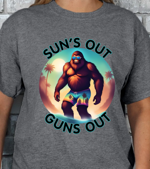 Sun's out Guns out Sasquatch Beach Unisex T-shirt