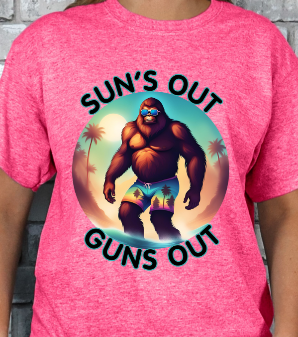 Sun's out Guns out Sasquatch Beach Unisex T-shirt