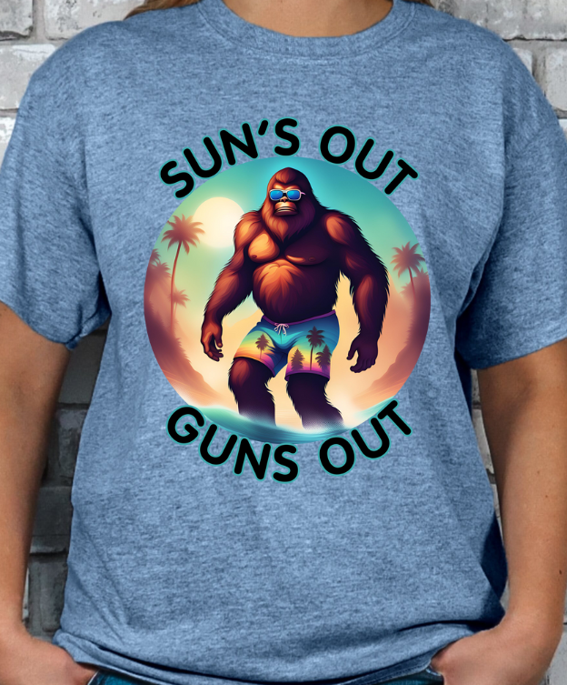 Sun's out Guns out Sasquatch Beach Unisex T-shirt