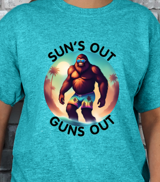 Sun's out Guns out Sasquatch Beach Unisex T-shirt