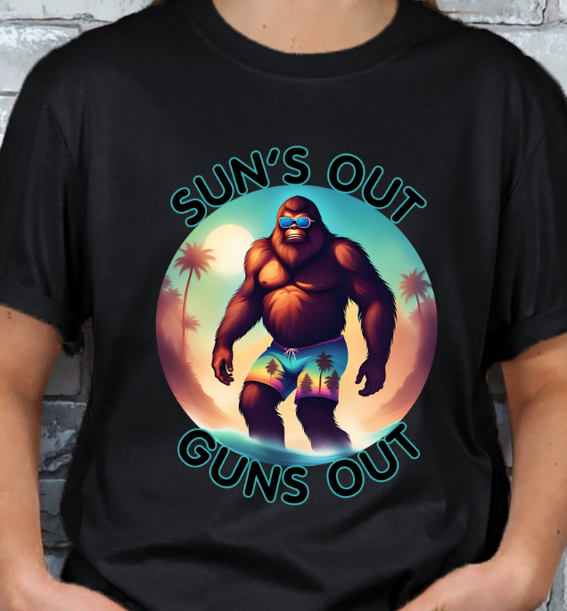 Sun's out Guns out Sasquatch Beach Unisex T-shirt