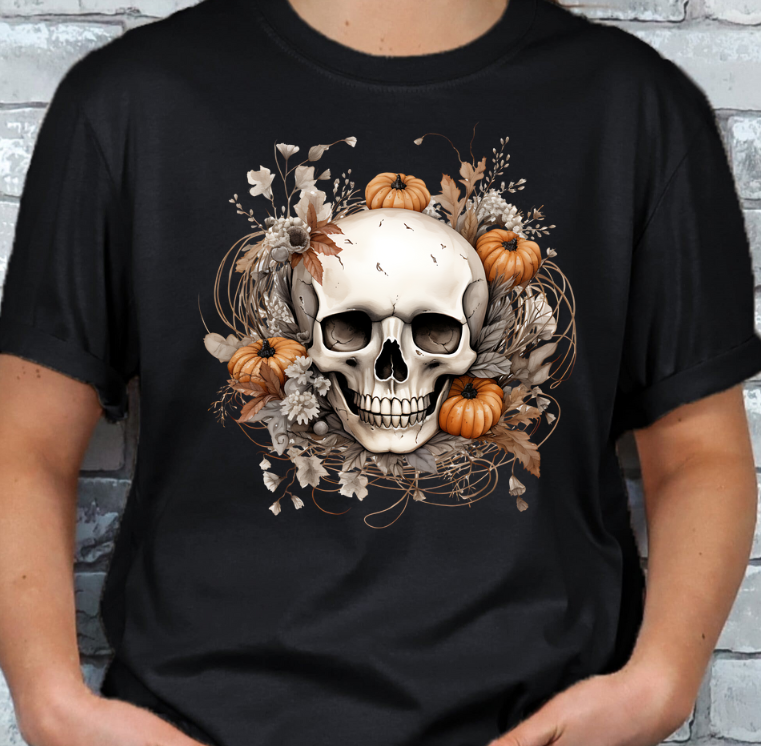 Boho Fall Halloween Skull T-shirt