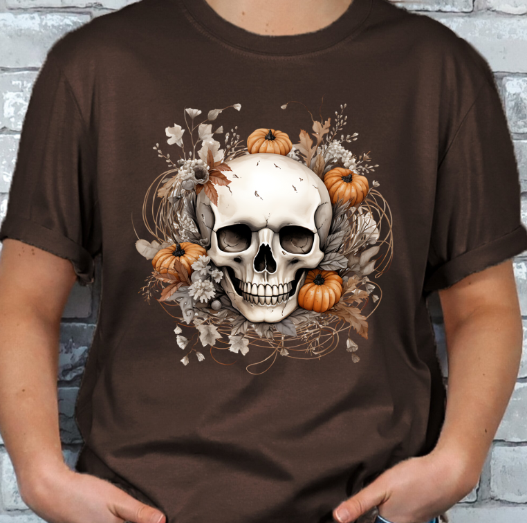 Boho Fall Halloween Skull T-shirt