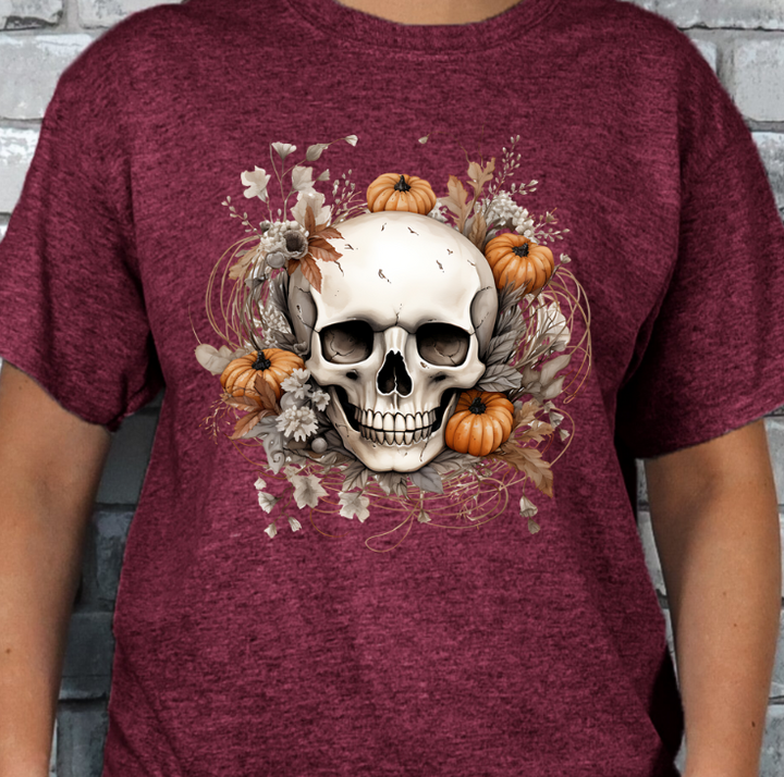 Boho Fall Halloween Skull T-shirt