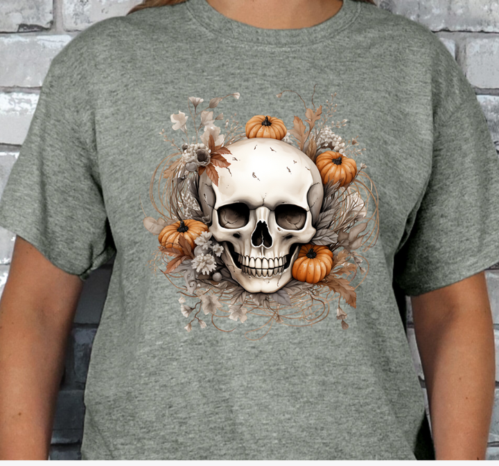 Boho Fall Halloween Skull T-shirt