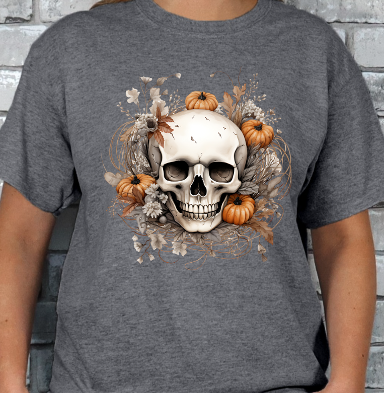 Boho Fall Halloween Skull T-shirt