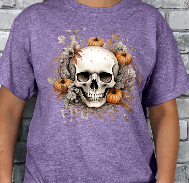 Boho Fall Halloween Skull T-shirt