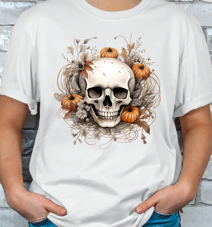 Boho Fall Halloween Skull T-shirt