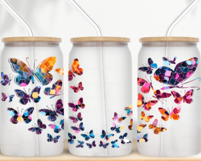 Stained Glass Butterfly 16 oz Matte Glass