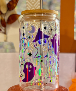 Purple Holographic Ghosts 16 oz glass