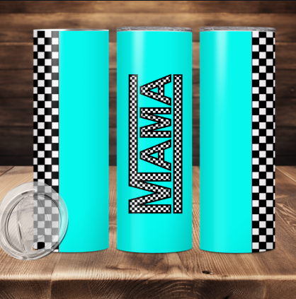 Teal Checkered Mama Sublimation Tumbler